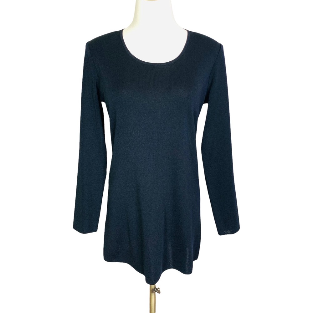 Misook Black Ponte Knit Long Sleeve Mini Tunic Dress XS 3033